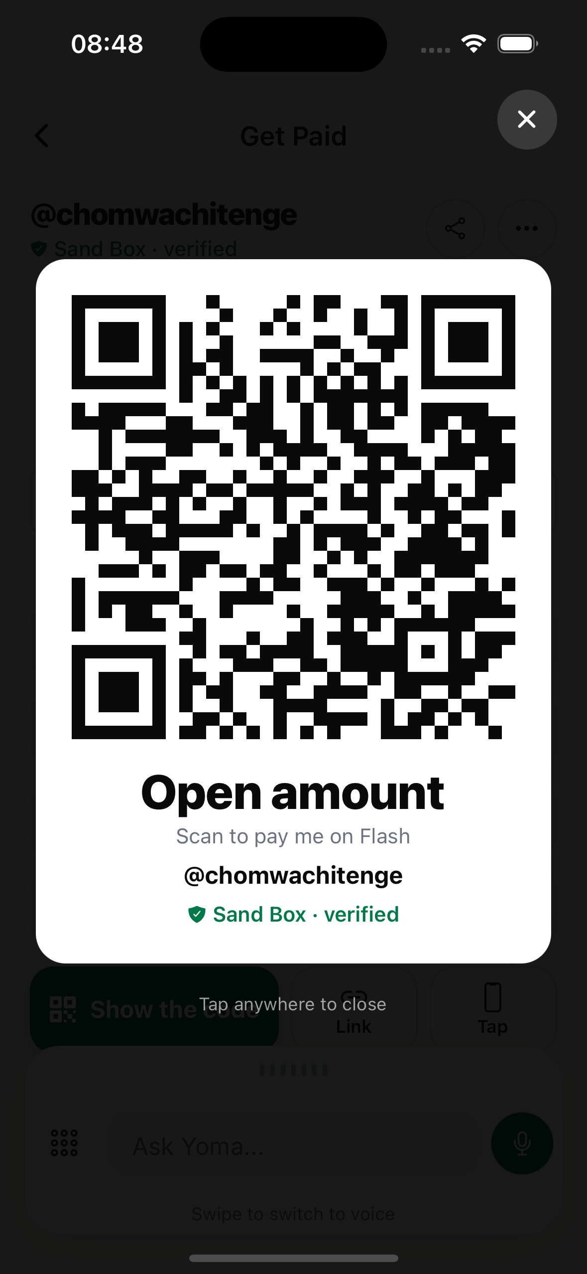 A QR code with an open amount, ready to scan and pay.