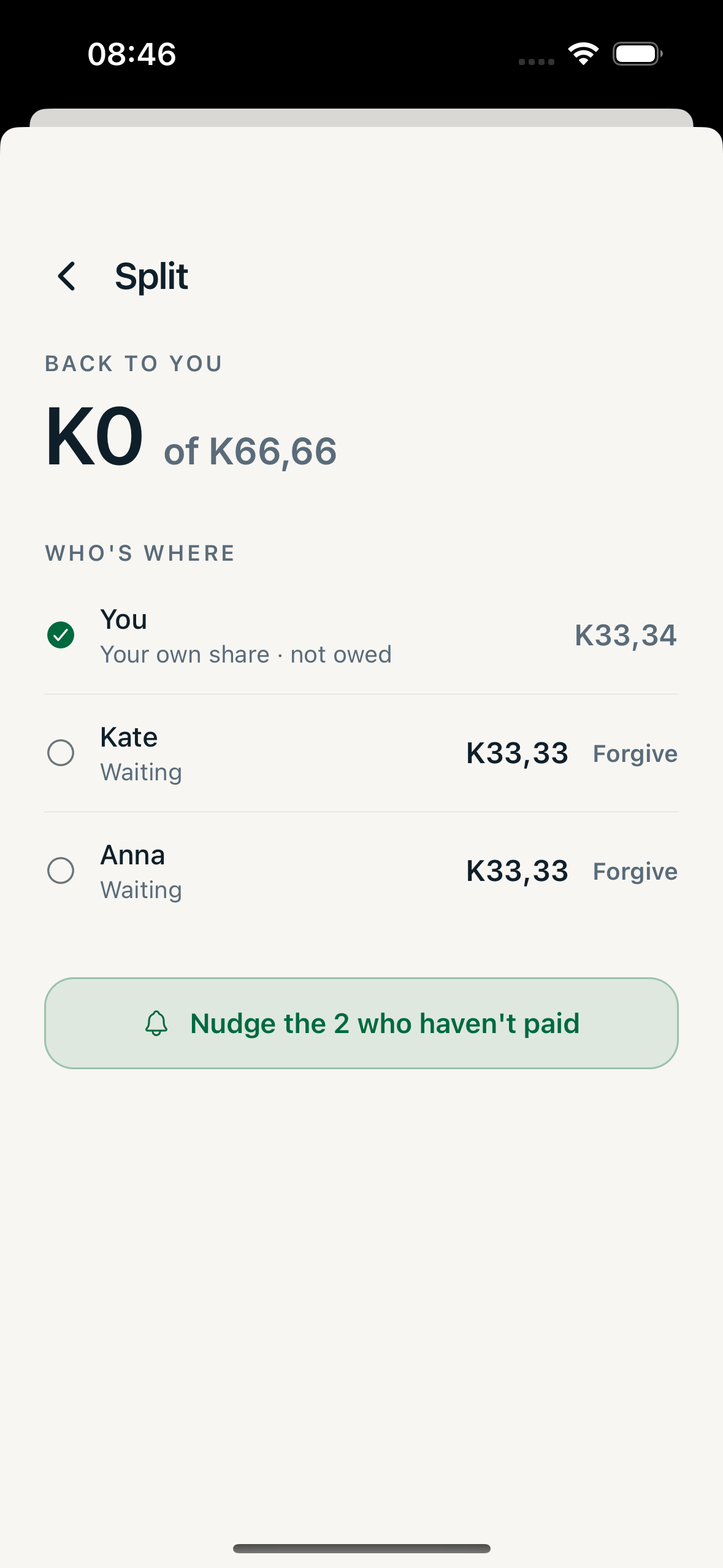 Who has paid and who is still waiting.